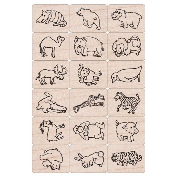 Hero Arts Fun Zoo Animals Woodblock Rubber Stamp Set: 18 Stamps w/2 Ink Pads NWT - Picture 3 of 8